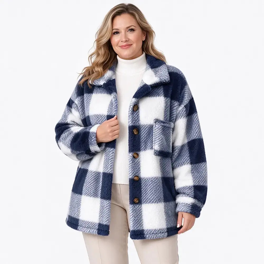 🧥【S-5XL】Női kockás plüss kabát, vastag szőrös anyag, laza fazonú, őszi-téli meleg dzseki🥰