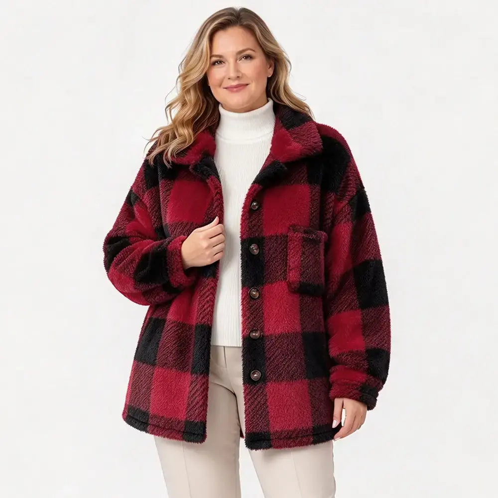 🧥【S-5XL】Női kockás plüss kabát, vastag szőrös anyag, laza fazonú, őszi-téli meleg dzseki🥰