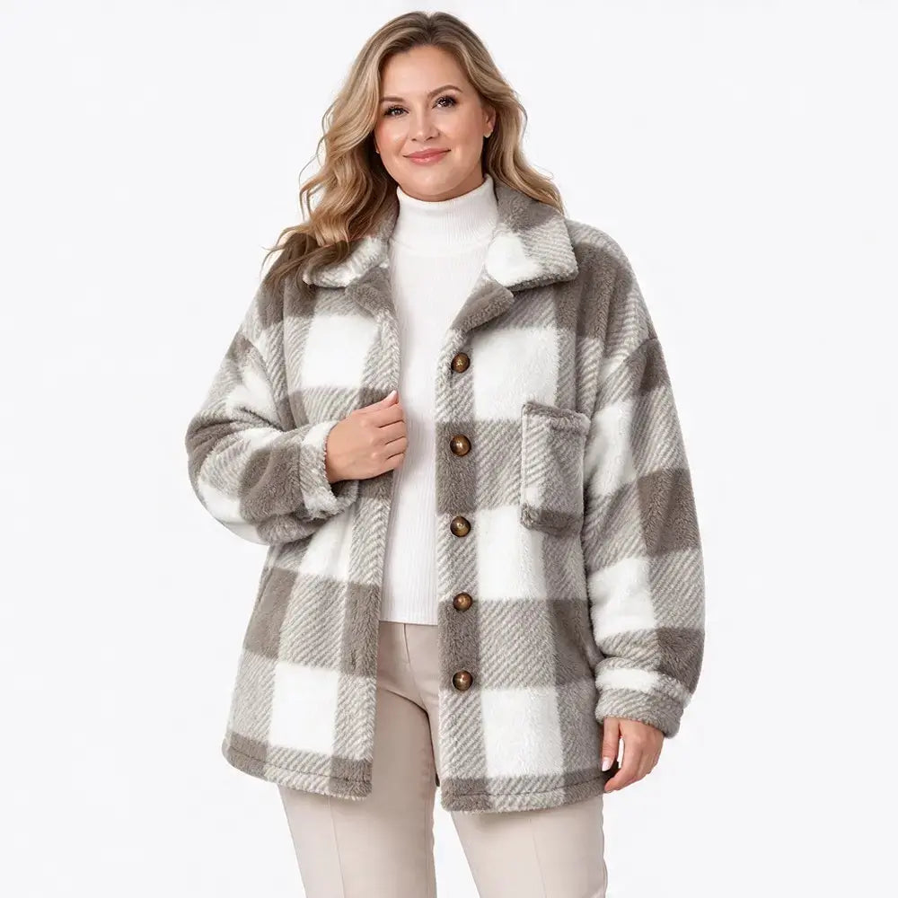 🧥【S-5XL】Női kockás plüss kabát, vastag szőrös anyag, laza fazonú, őszi-téli meleg dzseki🥰